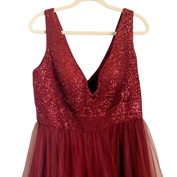 La Femme Sequin Bodice Tulle Gown 14 Red NEW - Picture 4 of 8